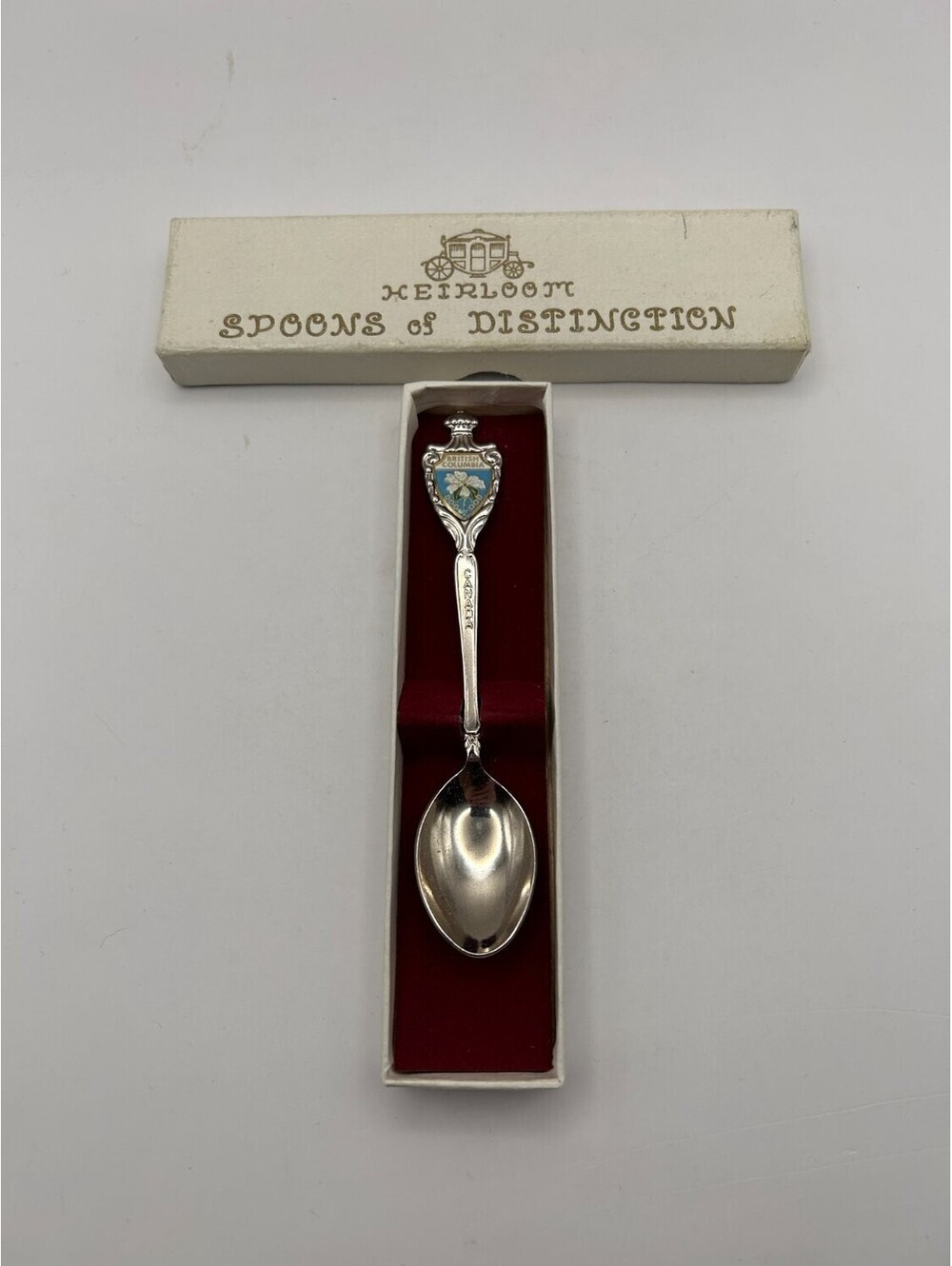 Vintage British Columbia Dogwood Canada Souvenir Spoon Heirloom Boxed Enamel